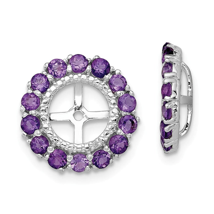 Stella Silver 925 Sterling Silver Rhodium Diamond  & Amethyst Earring Jacket, 13mm x 13mm