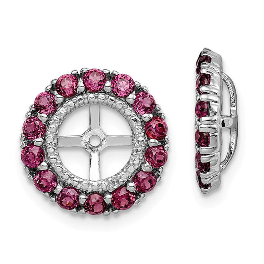 Stella Silver 925 Sterling Silver Rhodium Diamond  & Rhodolite Garnet Earring Jacket, 13mm x 13mm