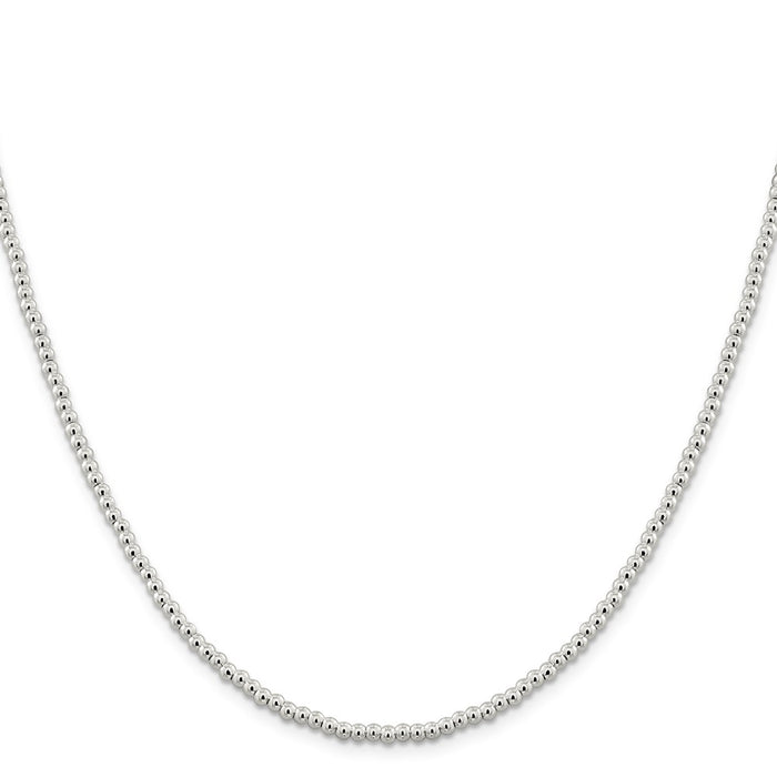 Million Charms 925 Sterling Silver 3mm Beaded Box Chain, Chain Length: 16 inches