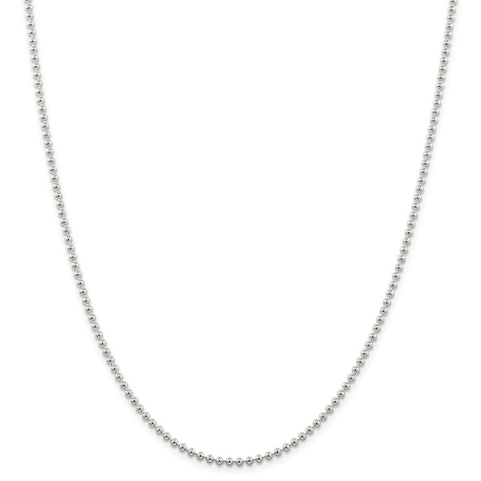Million Charms 925 Sterling Silver 2.35mm Beaded Chain, Chain Length: 16 inches