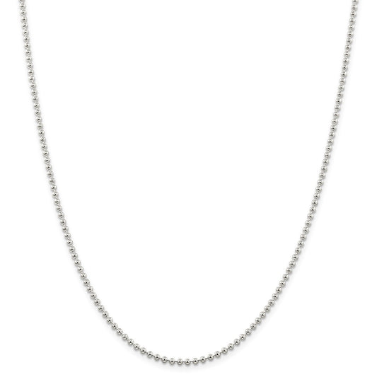 Million Charms 925 Sterling Silver 2.35mm Beaded Chain, Chain Length: 24 inches