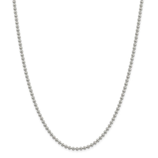 Million Charms 925 Sterling Silver 3mm Beaded Chain, Chain Length: 24 inches