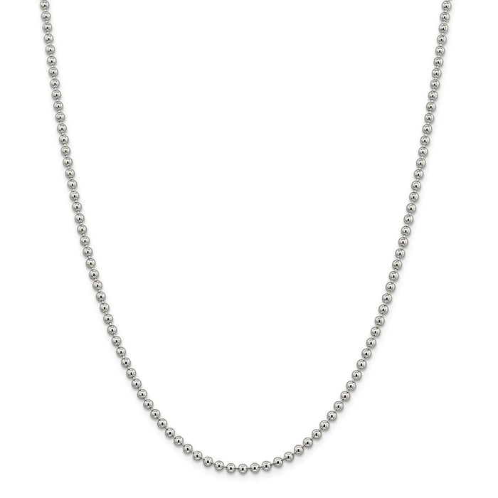 Million Charms 925 Sterling Silver 3mm Beaded Chain, Chain Length: 24 inches
