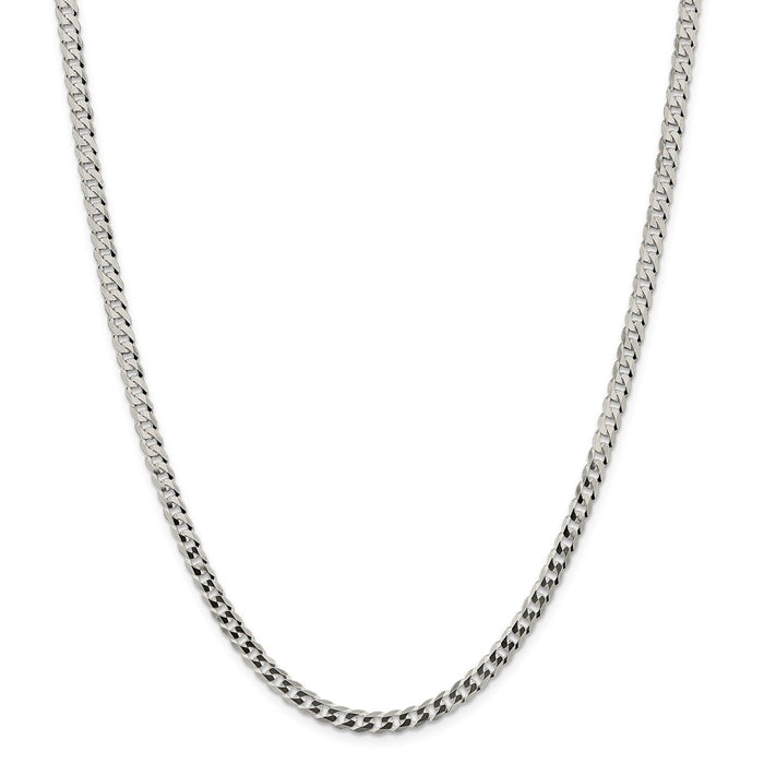 Million Charms 925 Sterling Silver 4.5mm Close Link Flat Curb Chain, Chain Length: 24 inches