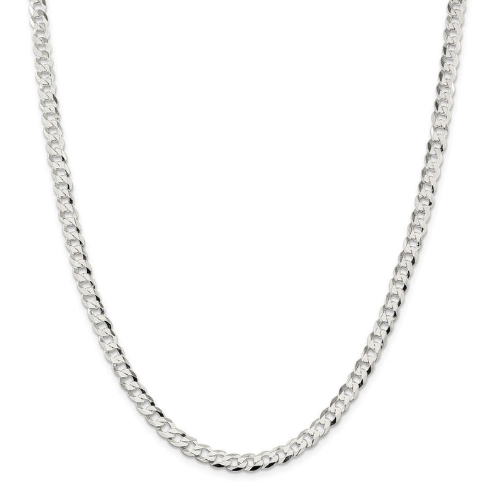 Million Charms 925 Sterling Silver 5.75mm Close Link Flat Curb Chain, Chain Length: 18 inches