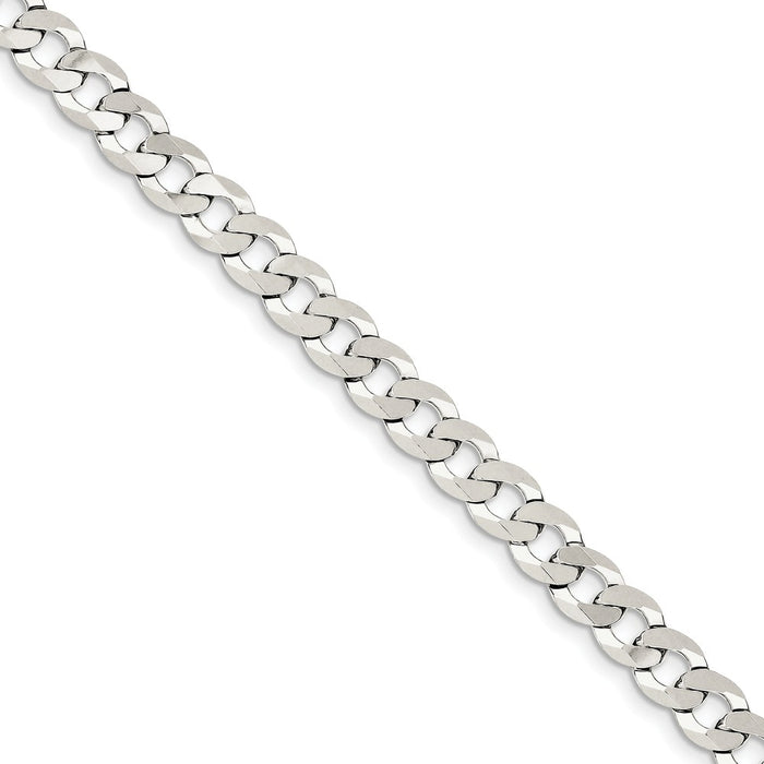 Million Charms 925 Sterling Silver 6.8mm Close Link Flat Curb Chain, Chain Length: 8 inches