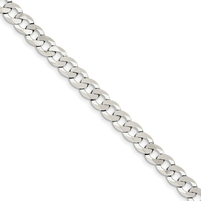 Million Charms 925 Sterling Silver 6.8mm Close Link Flat Curb Chain, Chain Length: 9 inches