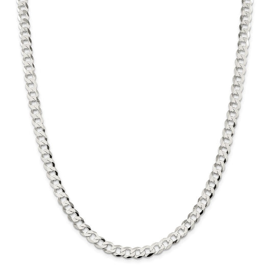 Million Charms 925 Sterling Silver 6.8mm Close Link Flat Curb Chain, Chain Length: 16 inches
