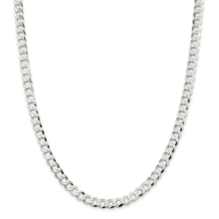 Million Charms 925 Sterling Silver 6.8mm Close Link Flat Curb Chain, Chain Length: 24 inches