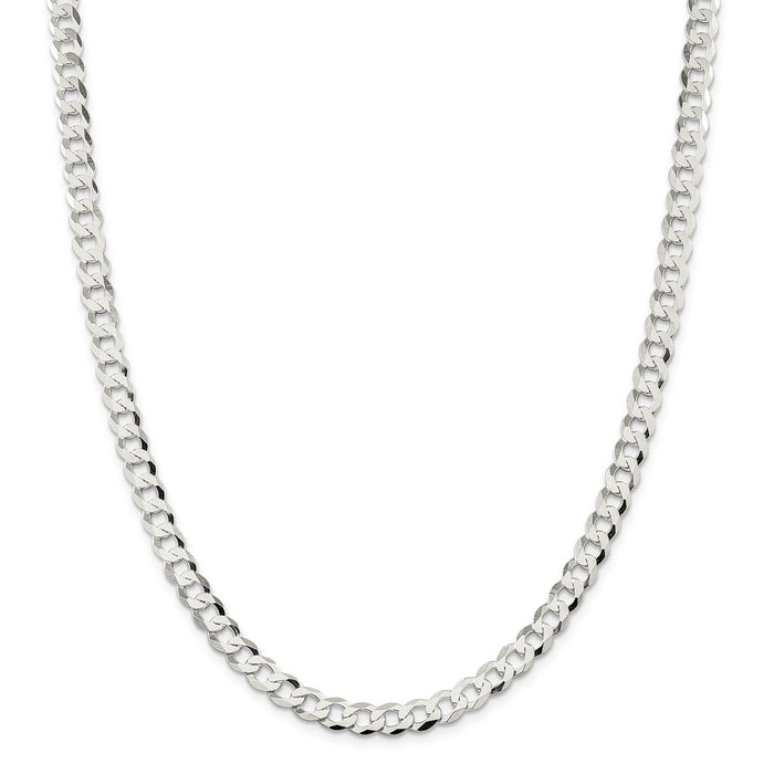 Million Charms 925 Sterling Silver 6.8mm Close Link Flat Curb Chain, Chain Length: 16 inches