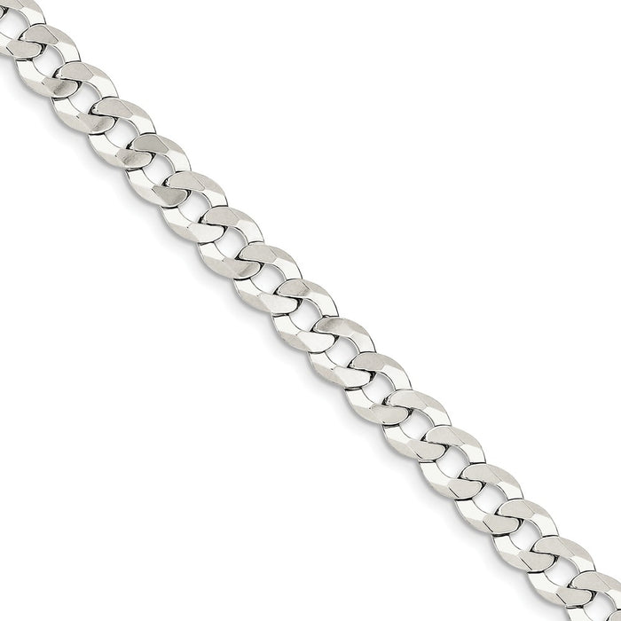 Million Charms 925 Sterling Silver 8mm Close Link Flat Curb Chain, Chain Length: 9 inches