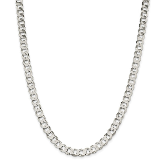 Million Charms 925 Sterling Silver 8mm Close Link Flat Curb Chain, Chain Length: 24 inches