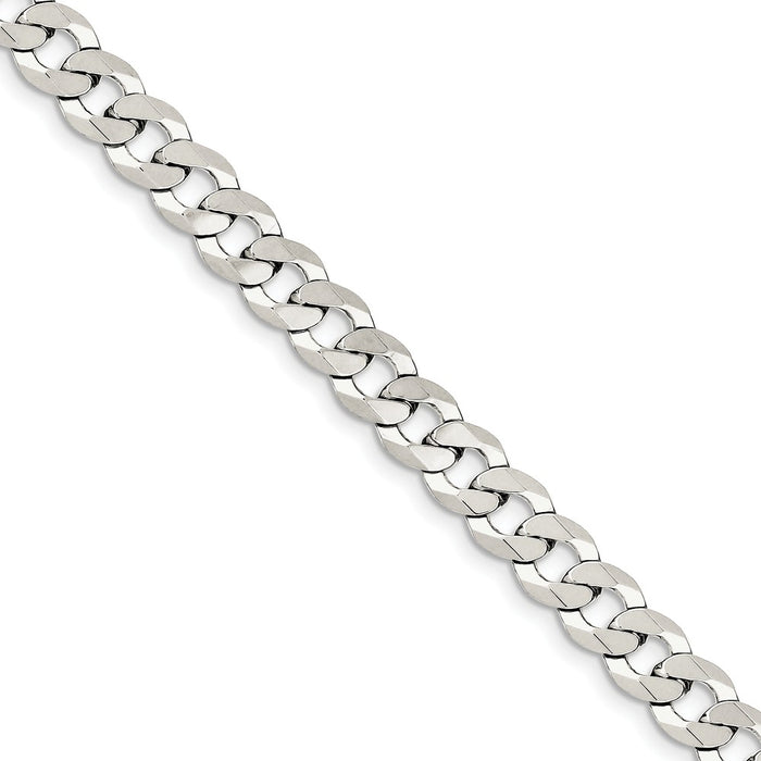 Million Charms 925 Sterling Silver 8.5mm Close Link Flat Curb Chain, Chain Length: 8 inches
