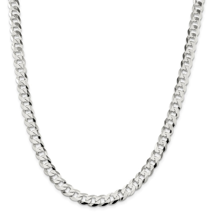 Million Charms 925 Sterling Silver 8.5mm Close Link Flat Curb Chain, Chain Length: 22 inches