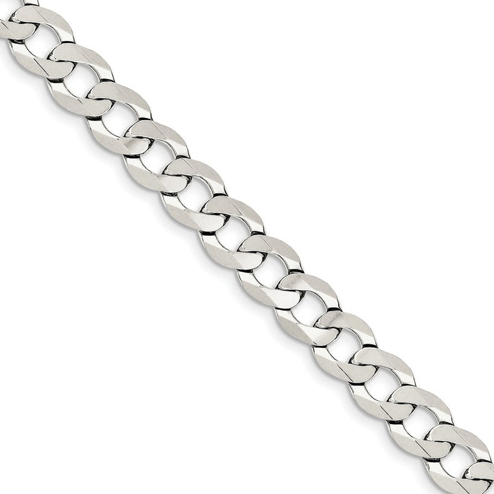 Million Charms 925 Sterling Silver 9.75mm Close Link Flat Curb Chain, Chain Length: 8 inches