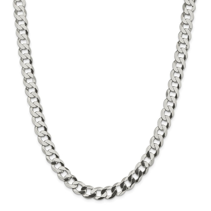 Million Charms 925 Sterling Silver 9.75mm Close Link Flat Curb Chain, Chain Length: 22 inches