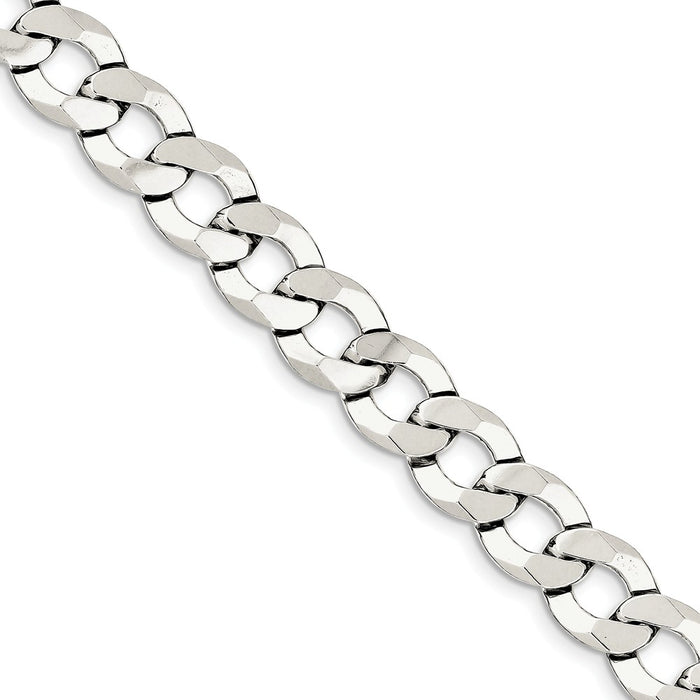 Million Charms 925 Sterling Silver 11.75mm Close Link Flat Curb Chain, Chain Length: 8 inches