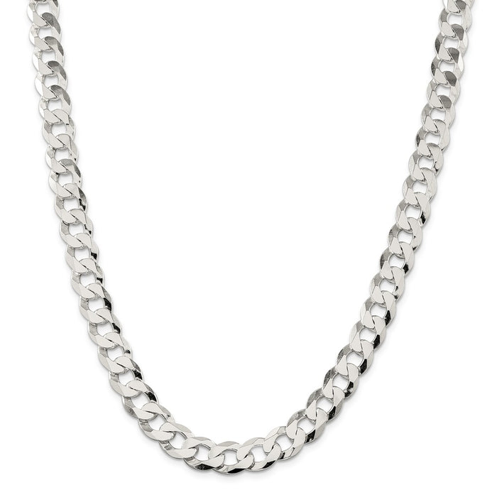 Million Charms 925 Sterling Silver 11.75mm Close Link Flat Curb Chain, Chain Length: 24 inches