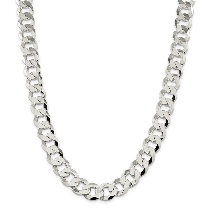 Million Charms 925 Sterling Silver 14mm Close Link Flat Curb Chain, Chain Length: 22 inches