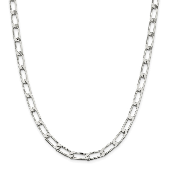 Million Charms 925 Sterling Silver 6.5mm Polished Long Curb Chain, Chain Length: 22 inches