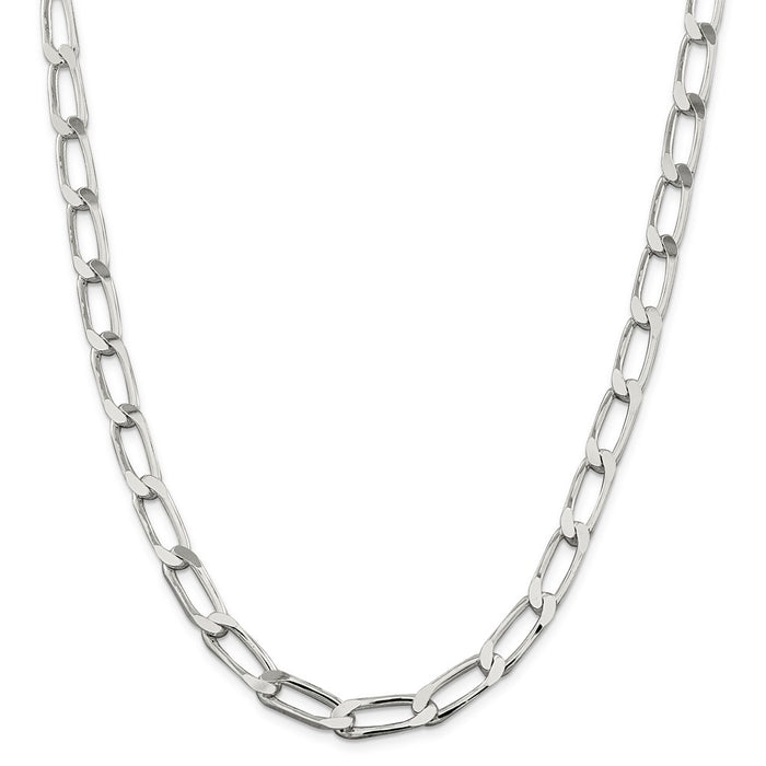 Million Charms 925 Sterling Silver 7.75mm Polished Long Curb Chain, Chain Length: 22 inches