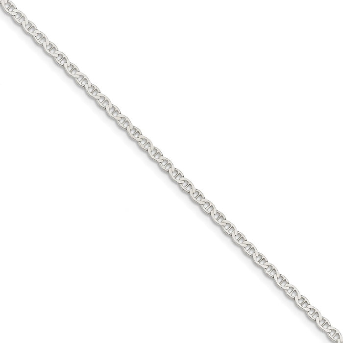 Million Charms 925 Sterling Silver 3.1mm Polished Flat Anchor Chain, Chain Length: 7 inches