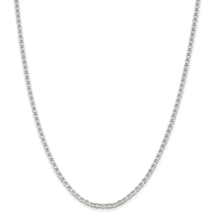 Million Charms 925 Sterling Silver 3.1mm Semi-Solid Flat Anchor Chain, Chain Length: 24 inches