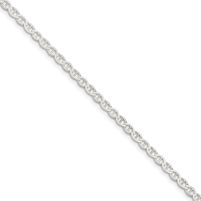 Million Charms 925 Sterling Silver 4mm Polished Flat Anchor Chain, Chain Length: 8 inches