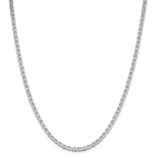 Million Charms 925 Sterling Silver 4mm Polished Flat Anchor Chain, Chain Length: 10 inches