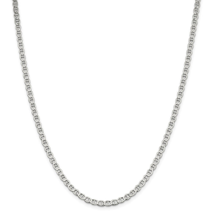 Million Charms 925 Sterling Silver 4mm Semi-Solid Flat Anchor Chain, Chain Length: 18 inches