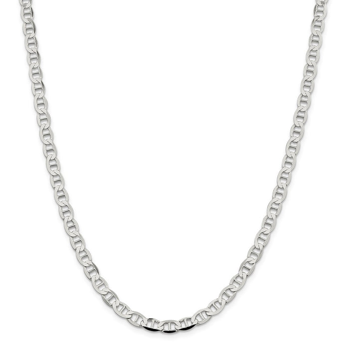 Million Charms 925 Sterling Silver 5.7mm Semi-Solid Flat Anchor Chain, Chain Length: 24 inches