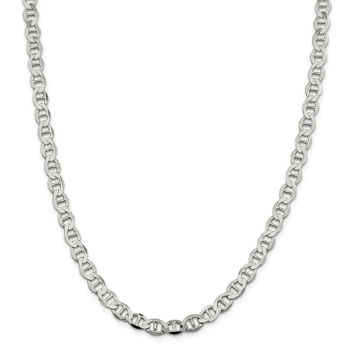 Million Charms 925 Sterling Silver 7.1mm Semi-Solid Flat Anchor Chain, Chain Length: 24 inches