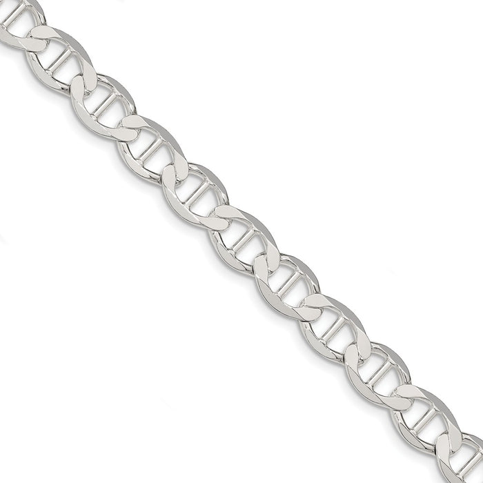 Million Charms 925 Sterling Silver 9.95mm Polished Flat Anchor Chain, Chain Length: 9 inches