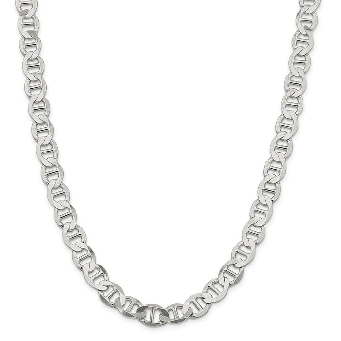 Million Charms 925 Sterling Silver 9.95mm Semi-Solid Flat Anchor Chain, Chain Length: 24 inches