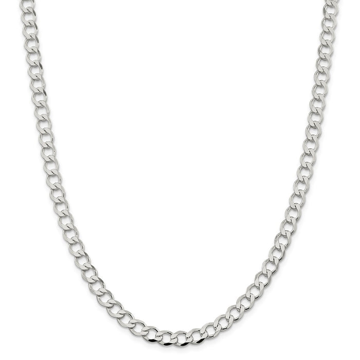 Million Charms 925 Sterling Silver 6.4mm Polished Flat Curb Chain, Chain Length: 24 inches