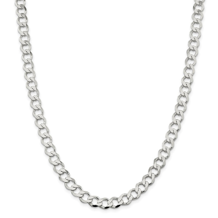 Million Charms 925 Sterling Silver 8.1mm Polished Flat Curb Chain, Chain Length: 24 inches