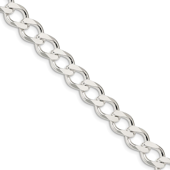 Million Charms 925 Sterling Silver 10.8mm Polished Flat Curb Chain, Chain Length: 8 inches