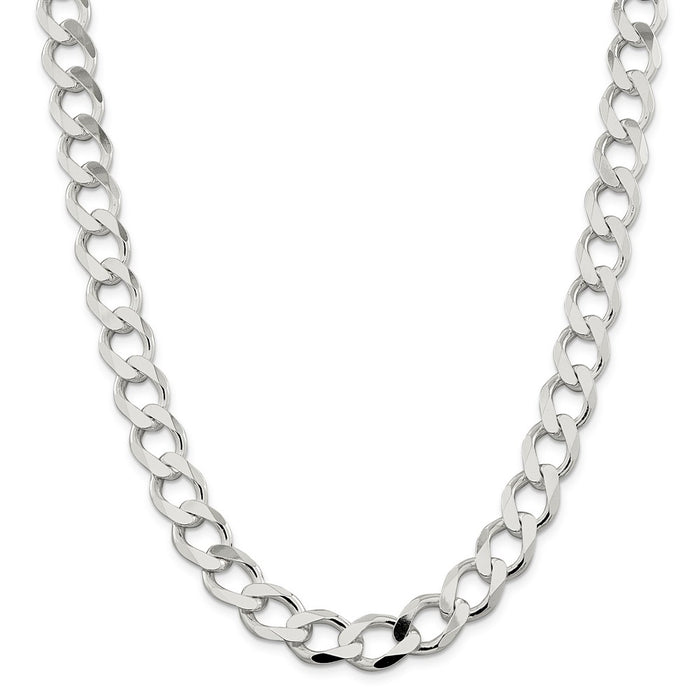 Million Charms 925 Sterling Silver 12.75mm Polished Flat Curb Chain, Chain Length: 24 inches