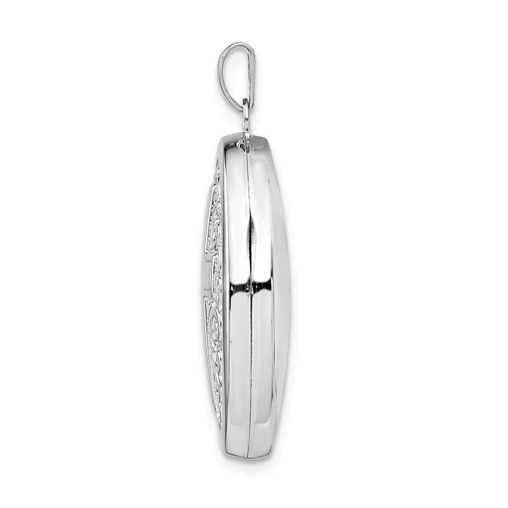 Million Charms 925 Sterling Silver Rhodium-Plated Oval Relgious Cross Locket