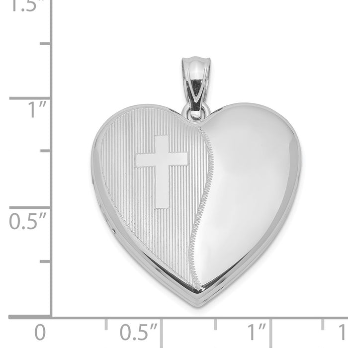 Million Charms 925 Sterling Silver Rhodium-Plated 24Mm With Relgious Cross Design Heart Locket