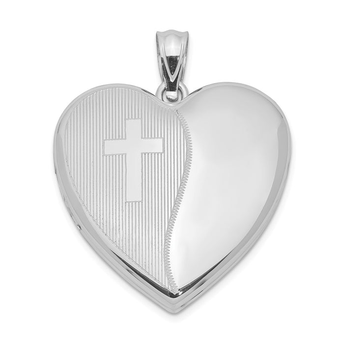 Million Charms 925 Sterling Silver Rhodium-Plated 24Mm With Relgious Cross Design Heart Locket