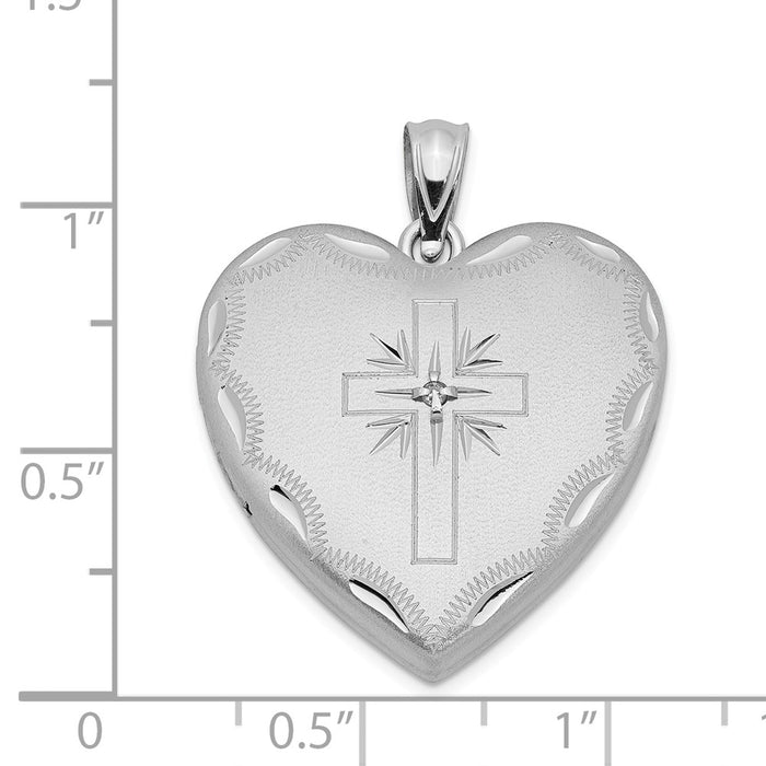 Million Charms 925 Sterling Silver Rhodium-Plated 24Mm With Dia. Relgious Cross Design Family Heart Locke