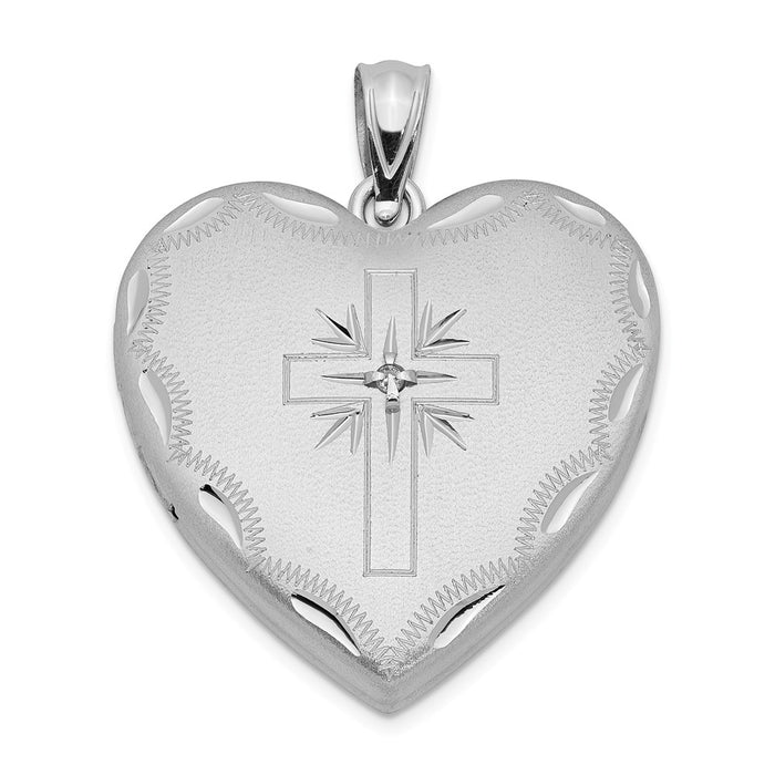 Million Charms 925 Sterling Silver Rhodium-Plated 24Mm With Dia. Relgious Cross Design Family Heart Locke