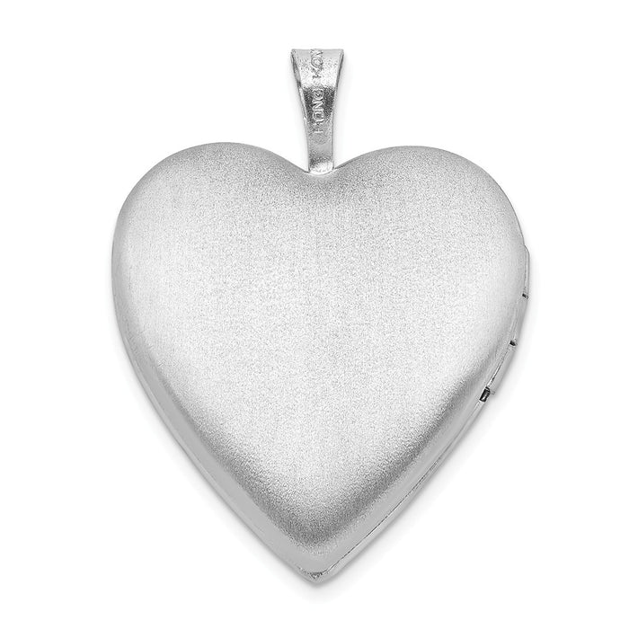 Million Charms 925 Sterling Silver Rhodium-Plated 20Mm Relgious Cross Satin/Polished Heart Locket