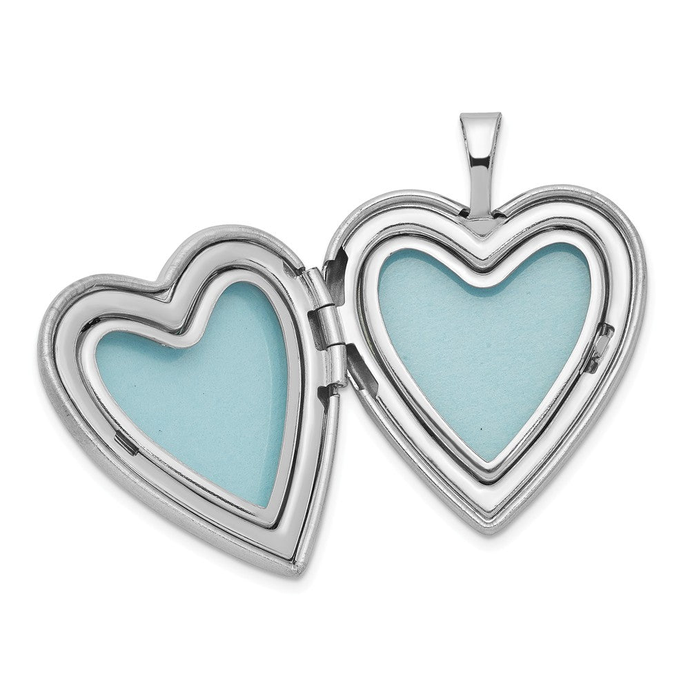 Million Charms 925 Sterling Silver Rhodium-Plated 20Mm Relgious Cross Satin/Polished Heart Locket