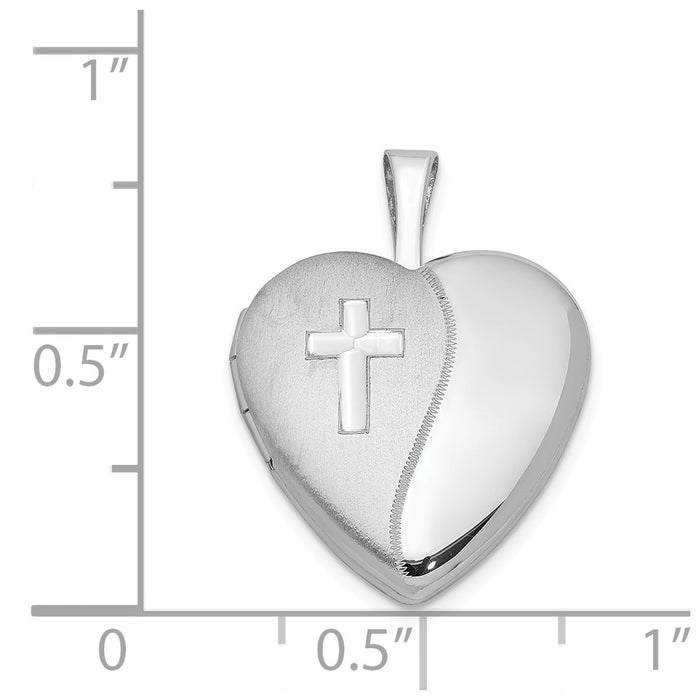Million Charms 925 Sterling Silver Rhodium-Plated 16Mm Diamond-Cut Relgious Cross Heart Locket