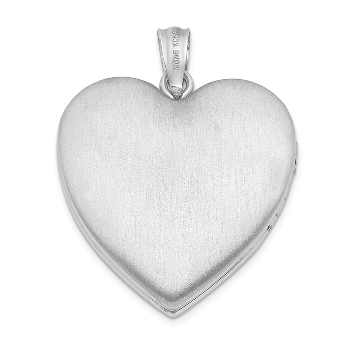 Million Charms 925 Sterling Silver Rhodium-Plated 24Mm Diamond-Cut Relgious Cross Heart Locket