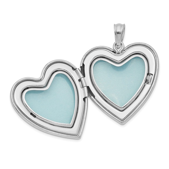 Million Charms 925 Sterling Silver Rhodium-Plated 24Mm Diamond-Cut Relgious Cross Heart Locket