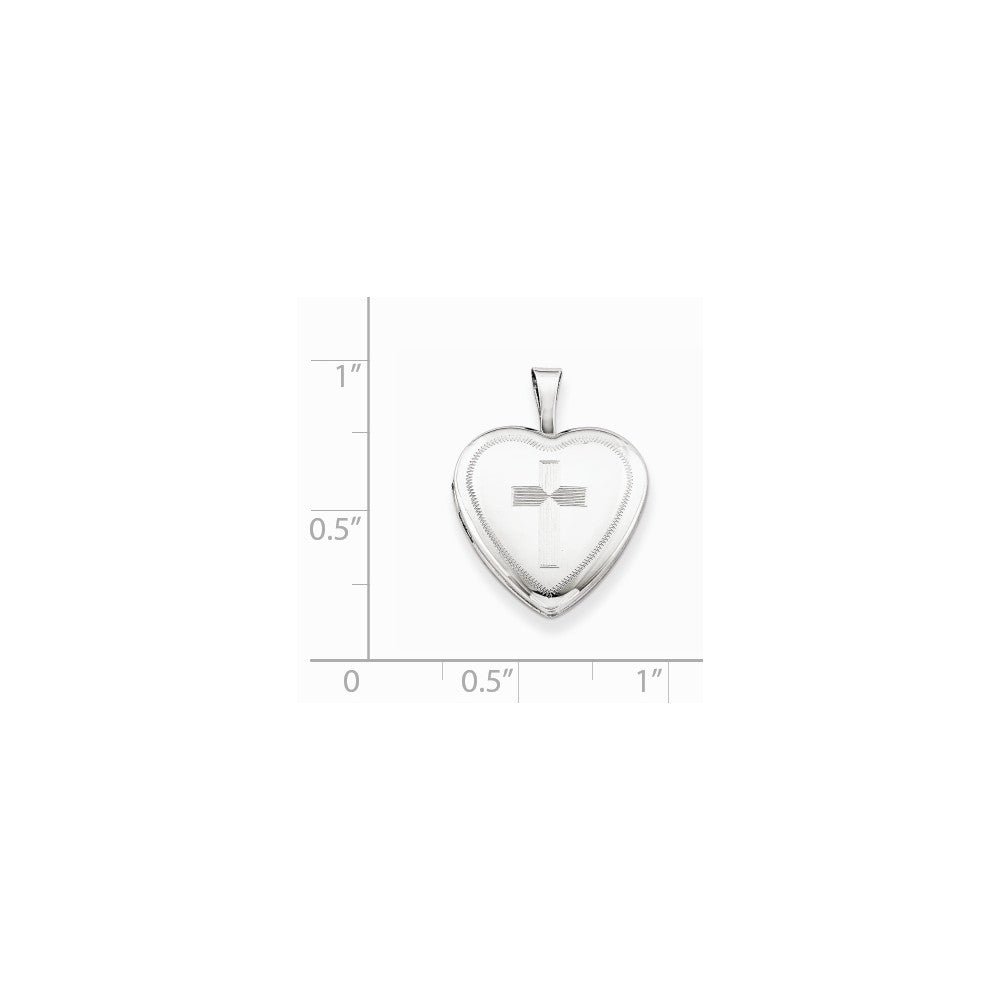 Million Charms 925 Sterling Silver Rhodium-Plated 16Mm Relgious Cross Heart Locket