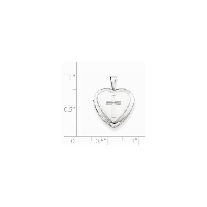 Million Charms 925 Sterling Silver Rhodium-Plated 16Mm Relgious Cross Heart Locket